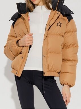 PERFECT MOMENT Moment Tan 2-Tone Quilted Shell Goose Down Ski Jacket Womens Sz L